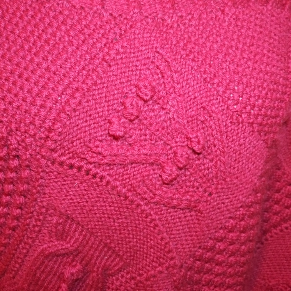 3/$18 Vintage Cottagecore Style Handknit Red Multi-Patterned Wool Sweater - Picture 5 of 13